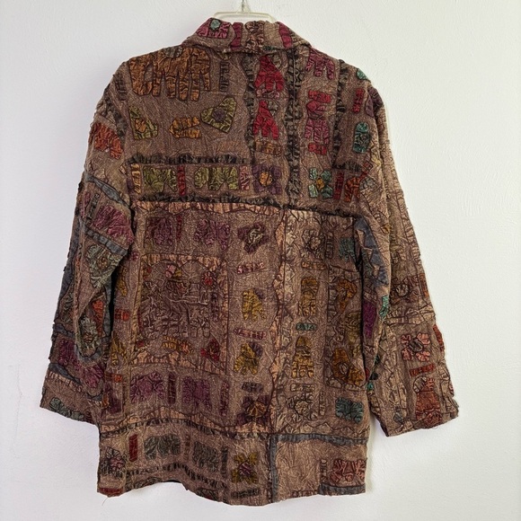 SACRED THREADS Cotton Embroidered Jacket Boho Artsy Animals Elephants Giraffes M - Picture 3 of 16